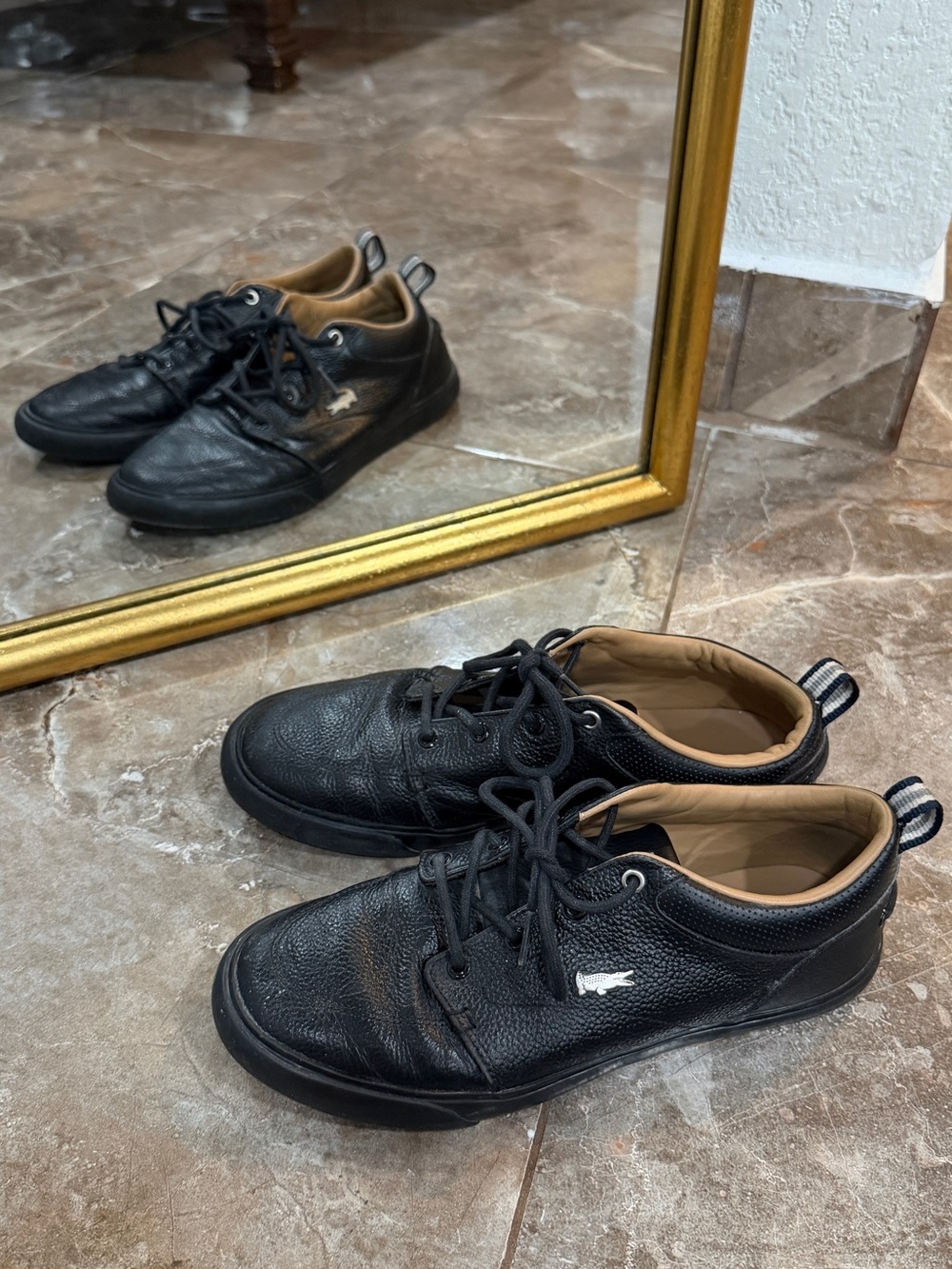 Lacoste Men’s Black Leather Sneakers with Tan Lining